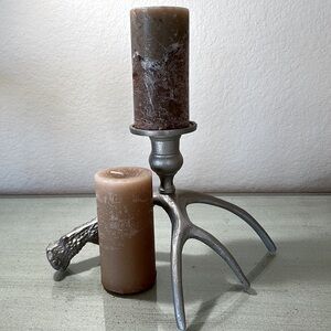 Silver Antler Candle Holder & 2 lightly Scented Candles
